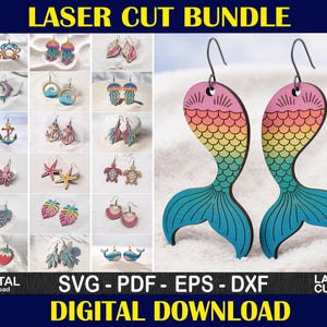 Ocean Vibes Earrings Svg Bundle Laser Cut, Ocean Life Earrings Svg Laser Cut, Earrings Glowforge Laser Cut, Summer Beach Jewelry Laser Cut