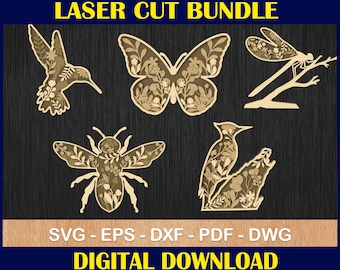 Bloemen dieren in het wild lasergesneden SVG-bundel, meerlaagse dieren (digitale download)