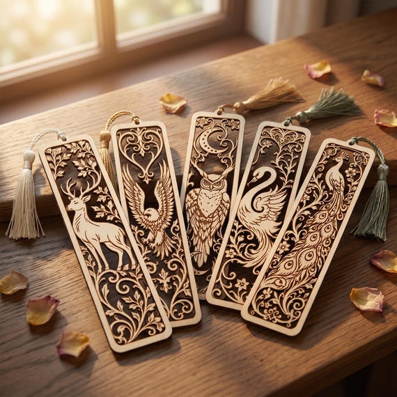 Woodland Animal Bookmark SVG Bundle, Laser Cut Files, Deer Eagle Owl Swan Peacock