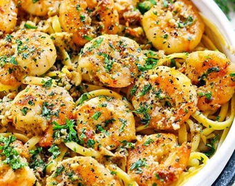 Garlic Butter Shrimp Scampi Recipe | Easy Pasta Seafood Dinner | Printable PDF Download