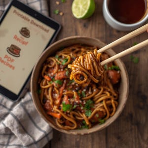 Vegan Thai Peanut Noodles Recipe | Easy Plant-Based Asian Meal | Spicy Sauce | Instant Download PDF&quot;