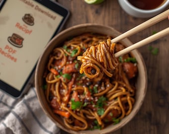 Vegan Thai Peanut Noodles Recipe | Easy Plant-Based Asian Meal | Spicy Sauce | Instant Download PDF"