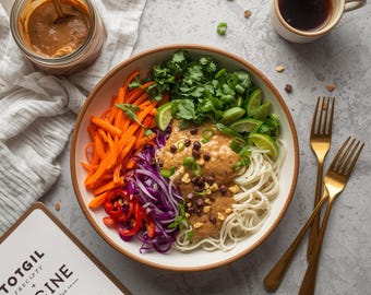 Cold Thai Peanut Noodle Salad Recipe: Vegan Summer Meal (Instant Download PDF)