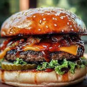 BBQ Cheeseburger Recipe | Grilled Beef Burger with BBQ Sauce & Cheddar | PDF Download