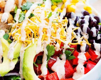 Southwest Chicken Salad Recipe | Healthy Tex-Mex Salad with Avocado & Ranch | PDF Download