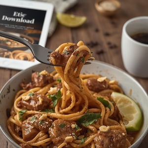Thai Peanut Chicken Noodles Recipe | Easy Spicy Dinner | Asian Meal Prep | Instant Download PDF&quot;