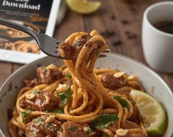 Thai Peanut Chicken Noodles Recipe | Easy Spicy Dinner | Asian Meal Prep | Instant Download PDF"