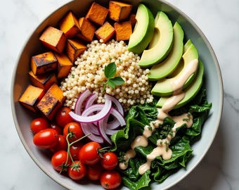 Vegan Recipe Book: Quinoa, Chickpea Salad, Lemon Tahini (Printable PDF Download)