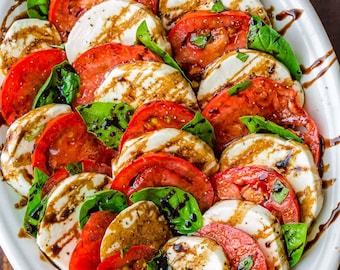 Caprese Salad Recipe | Fresh Tomato Mozzarella Basil Salad with Balsamic Glaze | PDF Download