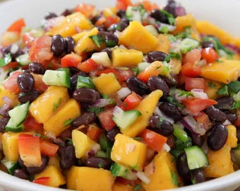 Mango Black Bean Salad Recipe: Healthy Vegan Lunch (Printable PDF Downloadable Recipe Book Included!)