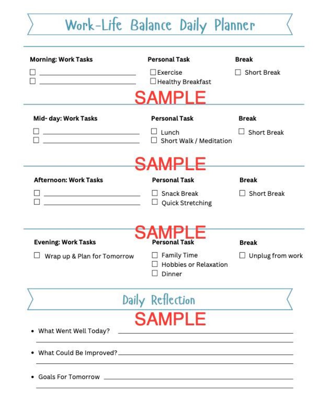 White and Blue Work-life Balance Daily Planner | Printable PDF ...