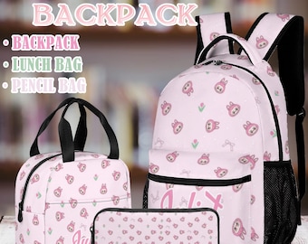 Custom Lovely Lunch Bag&Pencil Bag,Custom Name Backpack for Girls,Personalized Backpack with Name,Kid&#39;s Back To School Gift,Girl&#39;s Backpack