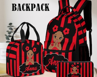 Ensemble personnalisé de sac à dos afro-noir pour fille : fournitures scolaires personnalisées
