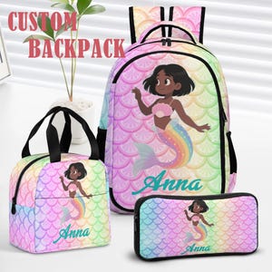 Sac à lunch personnalisé sirène noire pour fille, Sac à crayons, Meilleurs cadeaux, Sac à dos sirène, Rentrée scolaire, Sac à dos pour fille, Sac à dos personnalisé pour enfant