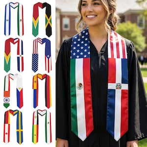Personalized Flags Mixed Graduation Stole, Custom Graduation Stole with Flag, Personalized Graduation Sash, Custom Gift for Graduation