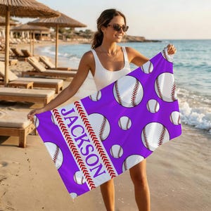 Custom Baseaball Team Beach Towel, Personalized Baseball Sports Summer Beach Towel, Quick Drying Beach Towel, Gift For Baseball Fans image 5