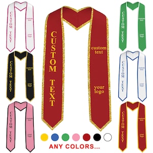 Custom Gold Glitter Graduation Stole: Personalized Text & Logo