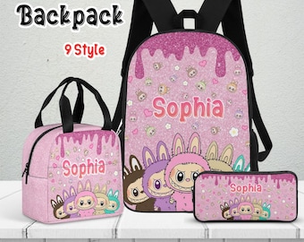 Custom Backpack,Custom Kid&#39;sBackpack with Name,Personalized Name PencilBag,Back to School Gift,Custom Lunch Bag for Kids,Labubu Backpack Set
