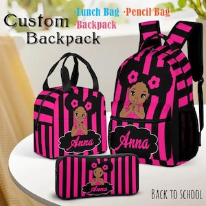 Sac à dos personnalisé avec nom pour fille, Sac à lunch afro-noir personnalisé, Trousse avec nom personnalisé, Le cadeau de rentrée le plus enviable, Les meilleurs cadeaux