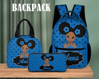 Ensemble sac à dos personnalisé Afro Girl, sac à lunch et trousse - Rentrée des classes