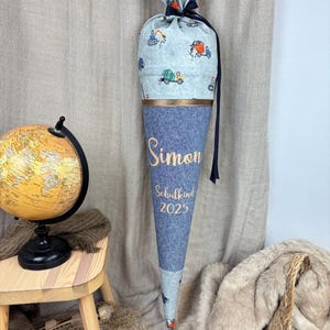 School cone made of fabric, construction site, personalized school cone, 70 cm, school enrollment, school child, gift for school enrollment, sustainable school cone