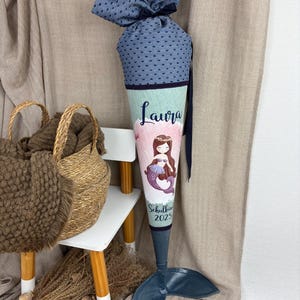 School cone made of fabric, mermaid, personalized school cone, gift for starting school, sustainable school cone, sewn, memory pillow