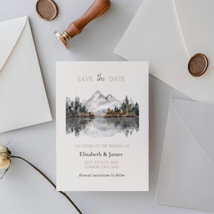 Minimalist Mountain  Wedding Invitation Template | Watercolor Design | Editable Canva Invite | Simple Nature Wedding Card | Instant Download
