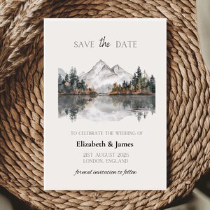 Modello di invito per matrimonio minimalista in montagna / Design acquerello / Invito Canva modificabile / Biglietto di matrimonio semplice con natura / Download immediato