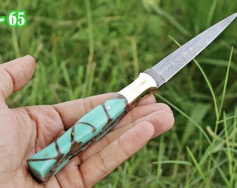 Hand Forged Damascus Steel Throwing Boot Knife & RISEN With BRASS HANDLE