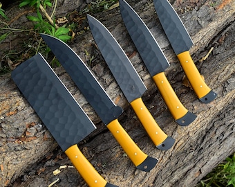Handmade D2 Steel Chef Knife Set Forged Full Tang Kitchen Knives Carbon Steel