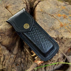 Leather Sheath for Buck 110 Pocket Folding Knife Pouch Cover Pocket Knife Black Leather Sheath / Holster / leather Pouch