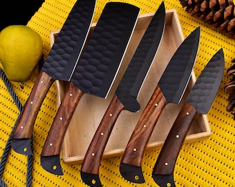 D2 Steel Handmade CHEF KNIVES KITCHEN knife set hammer pattern full tang