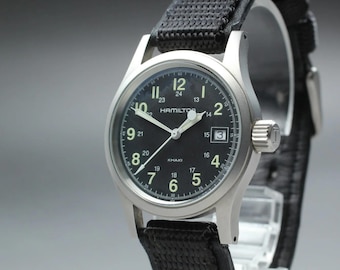 TOP MINT* HAMILTON Khaki H683110 Quartz Black Dial Date Round 33mm Mens Watch