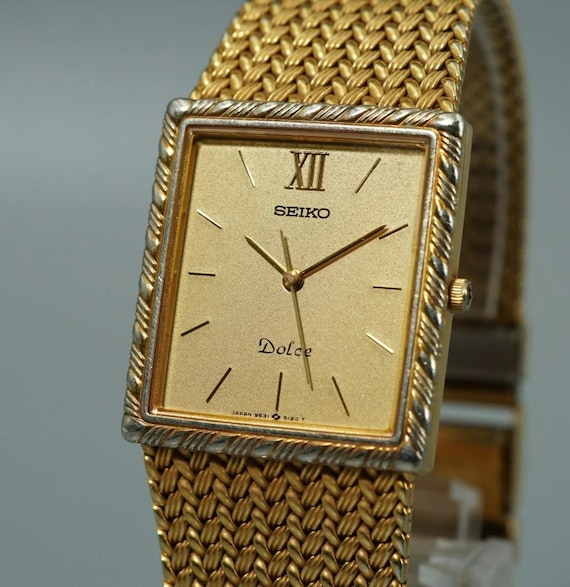Exc+5* Vintage 1985 SEIKO Dolce 9531-5100 Qz Gold Rectangle