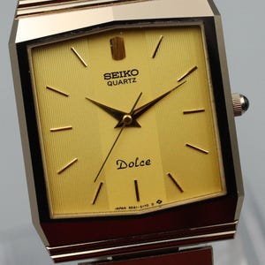 NEAR MINT* Vintage SEIKO Dolce 9521-5170 Quartz Gold Dial Square Mens Watch
