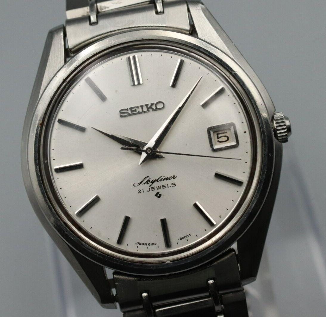 Exc+5* Vintage SEIKO Skyliner 6102-8000 Hand Winding White Dial 21J Watch JAPAN