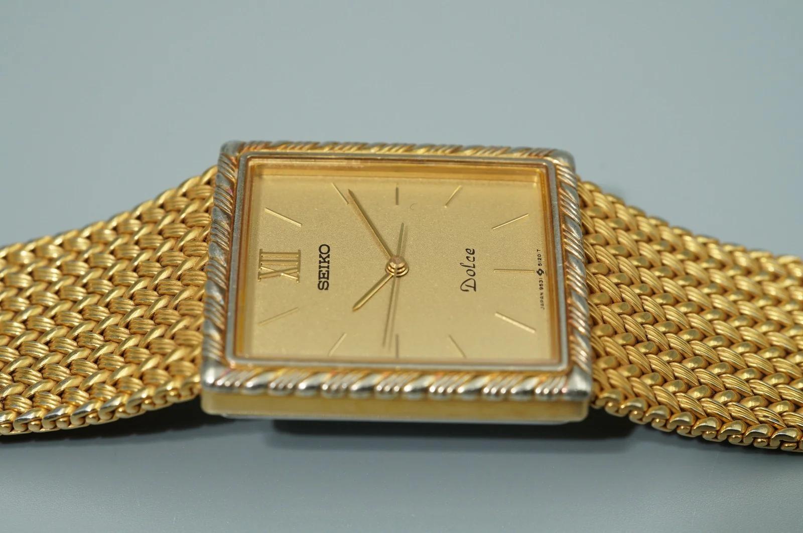 Exc+5* Vintage 1985 SEIKO Dolce 9531-5100 Qz Gold Rectangle