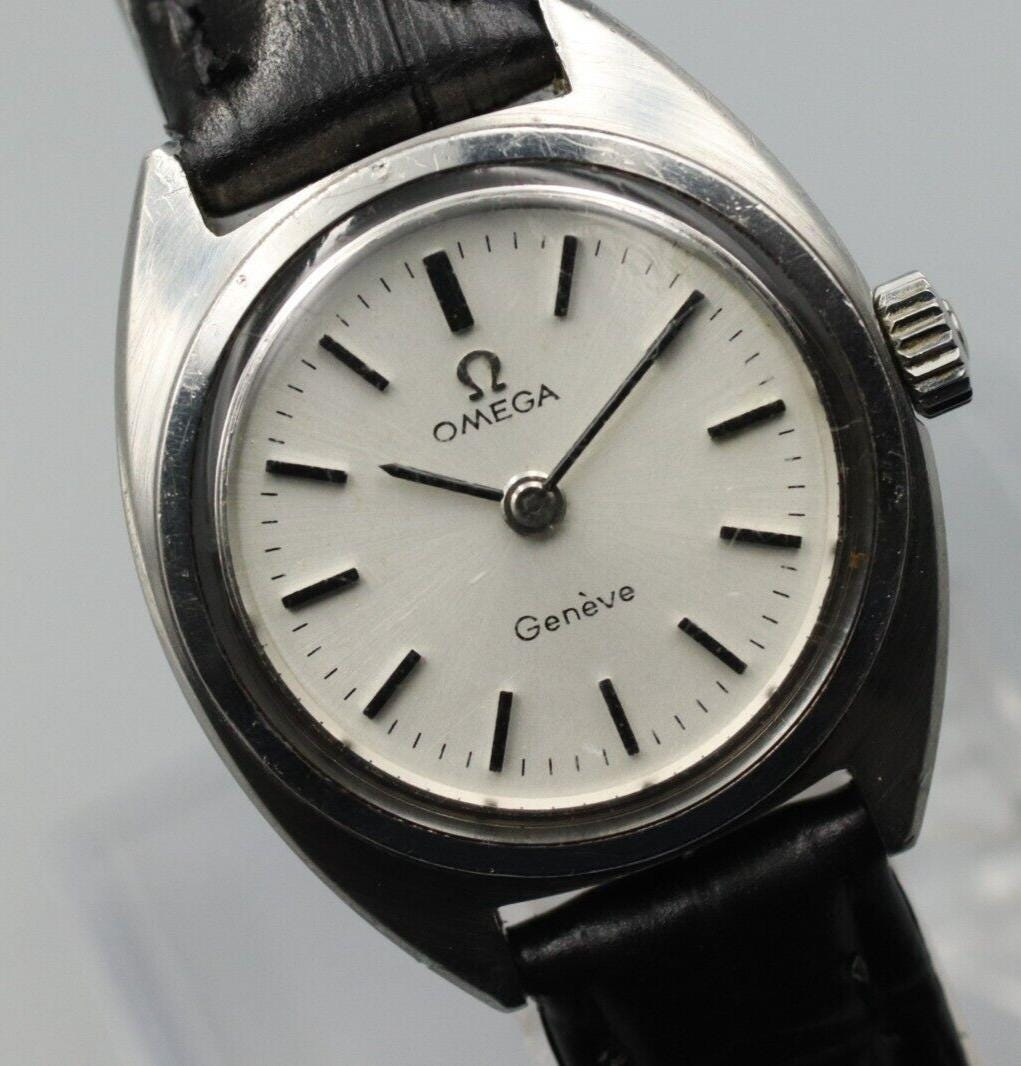 Exc+5* Vintage OMEGA Geneve Cal.485 Hand Winding White Dial Round Women Watch