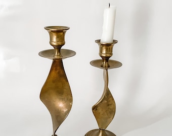 Vintage Brass Candlestick Holders, Set of 2, MCM Christmas Candle Holders