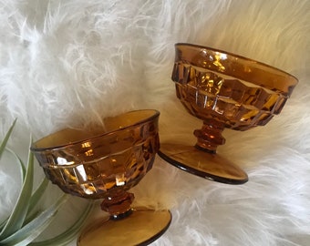 Vintage Amber Barware, Honey Brown Glasses, Set of 2, Indiana Glass Colony Whitehall, Retro Barware