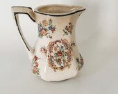 Vintage Floral Creamer, Ironstone, Crazed Stained, Shabby Cottage