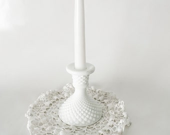 Vintage Milk Glass Candlestick Holder, Farmhouse White Décor, Wedding Taper Candleholder