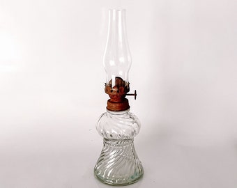 Vintage Mini Oil Lamp, Glass Hurricane Lamp Shade, Rustic and Primitive