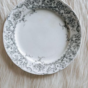 Vintage Black Transferware Plate, Grandmacore Gray Plate Wall China