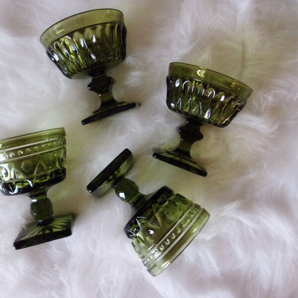 Mix and Match Green Wine Glasses, Vintage Barware, Colony Park Lane, Mid Century Christmas Glassware