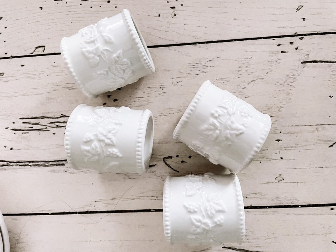 Vintage White Napkin Rings Porcelain Napkin Holders Cottage Etsy