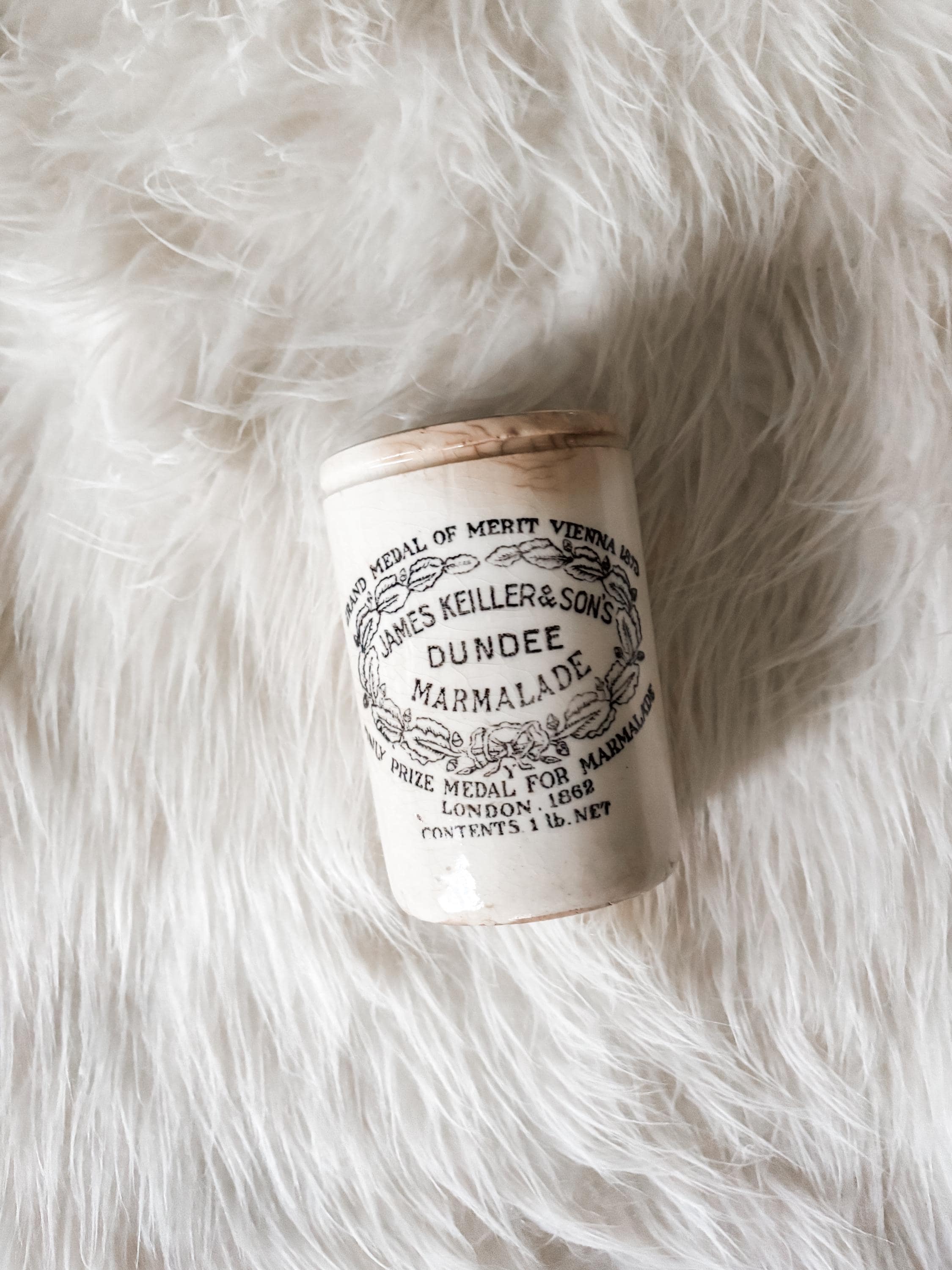 Antique Dundee Marmalade Jar, Chippy, Stained, Crazed James