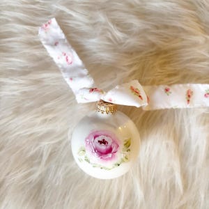 Hand Painted Ornament, Shabby Cottage Chic Roses, Coquette Gift For Her