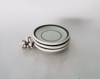 Set of 3 Vintage Ironstone Butter Pats, White with Green Stripe, Jackson China Restaurant Ware