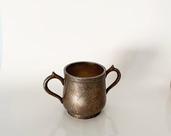 Vintage Silver Plate Sugar Bowl with Handles, Tarnished, Rustic, Farmhouse Kitchen Décor Ideas